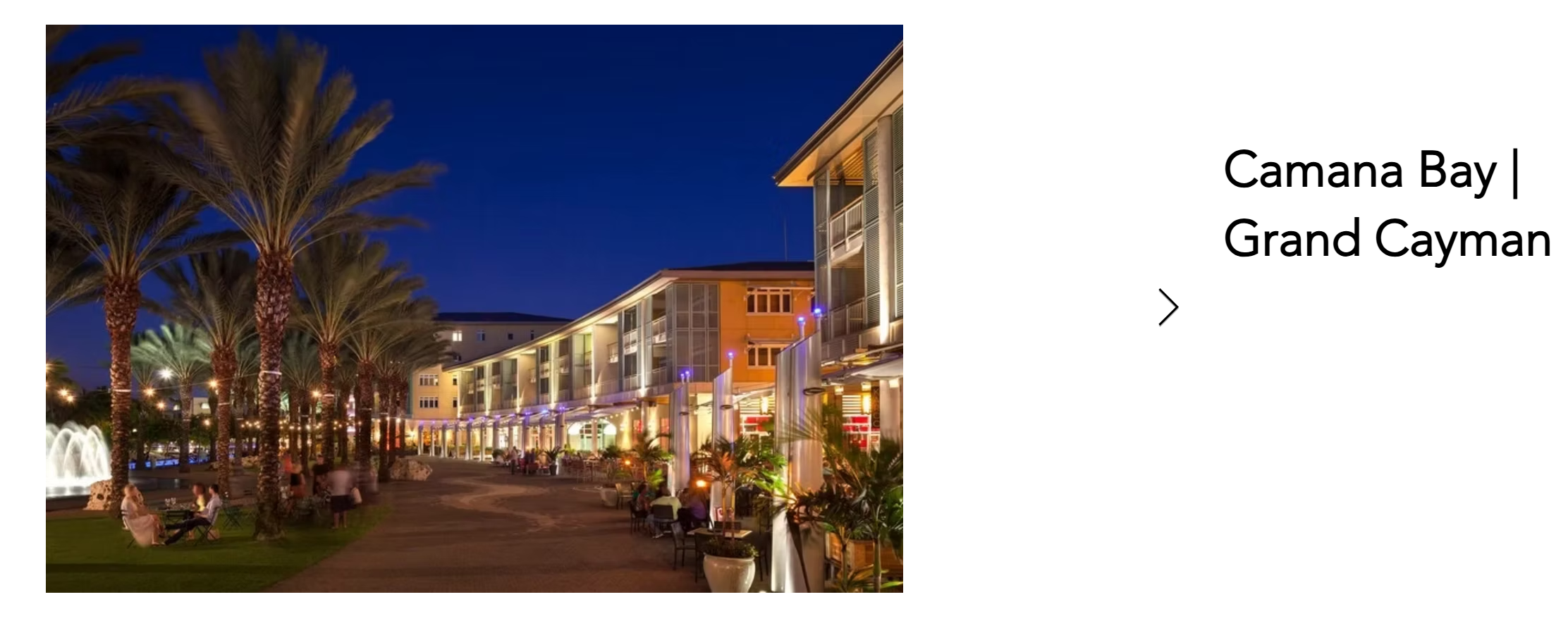 Camana Bay mixed-use waterfront development at night, Grand Cayman